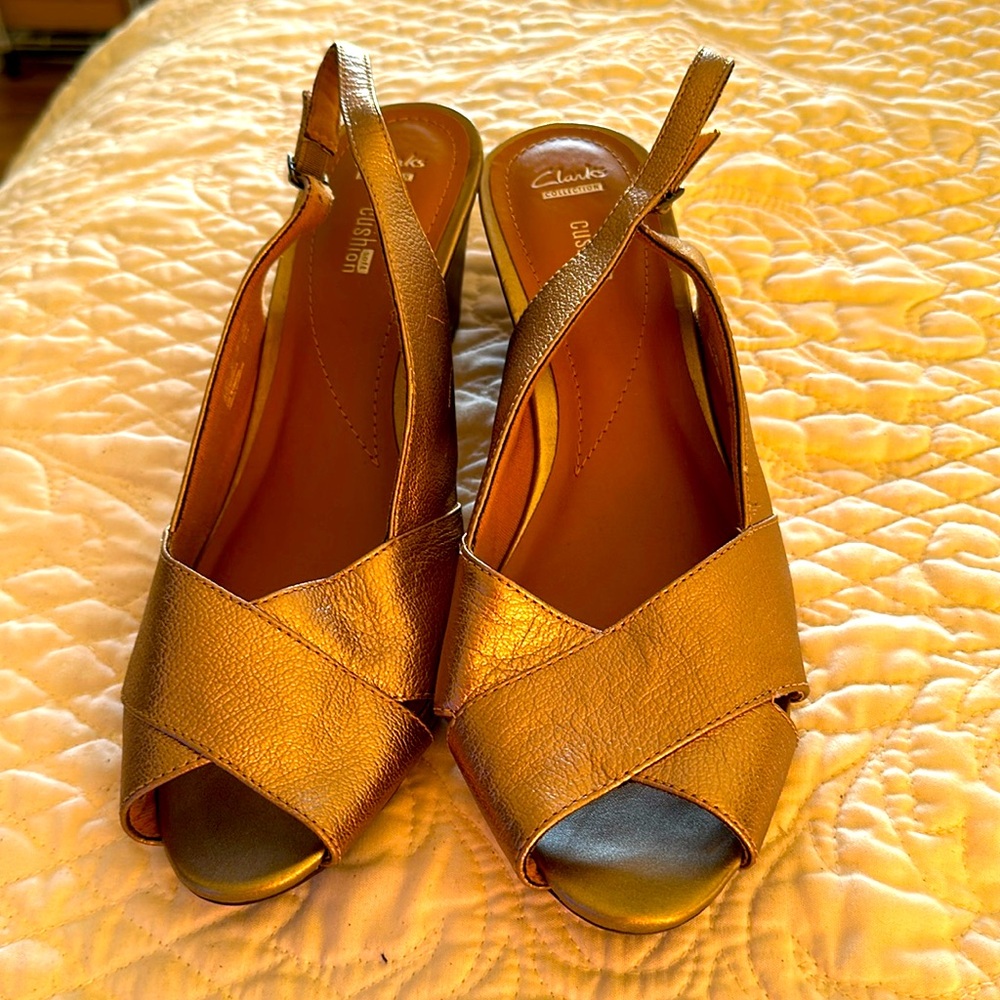 Clarks Metallic Gold Wedges